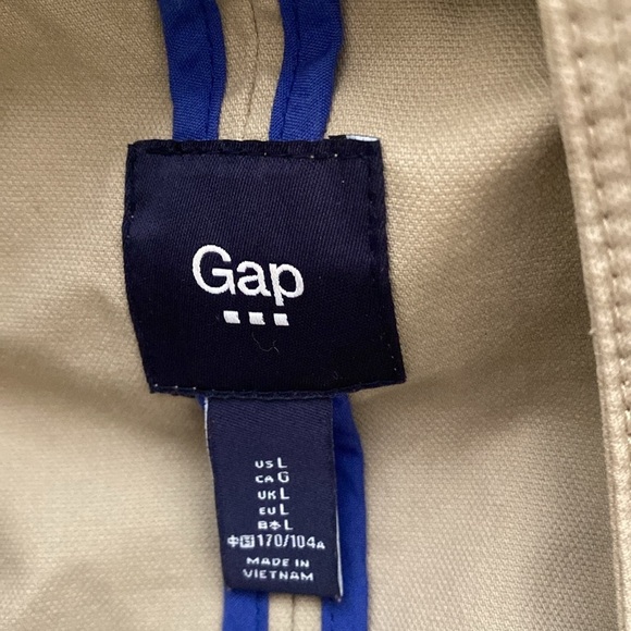 Gap Khaki Trench Coat Large Removable Hood 100% Cotton Preppy - Picture 11 of 15